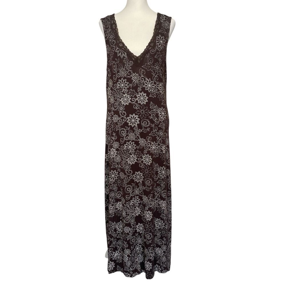 Adonna Brown Floral Sleep Dress Nightgown Loungewear Size 8-10 M Soft Stretch